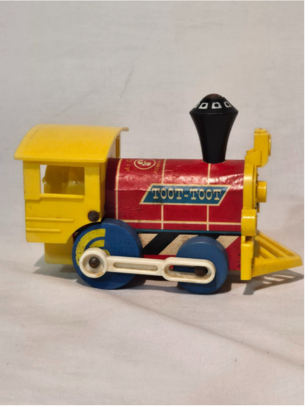 Vintage 1964 Fisher Price TOOT TOOT Train Engine 643 Blue Wheels Pull Toy Wood